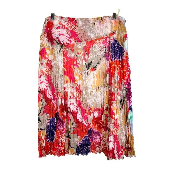 Tribal Colorful Pleated A Line Knee Length Skirt Floral Orange Pink Blue Yello 6 - Picture 4 of 10